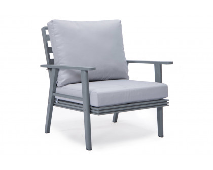 LeisureMod Walbrooke Modern Gray Patio Conversation With Square Fire Pit & Tank Holder - Light Gray