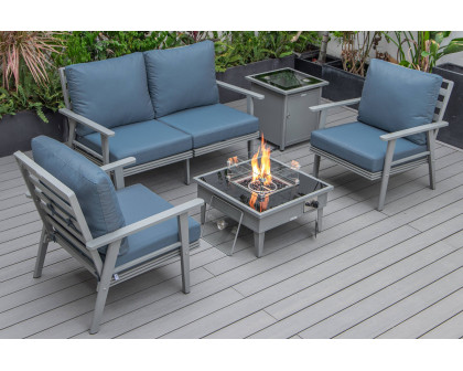 LeisureMod Walbrooke Modern Black Patio Conversation With Square Fire Pit & Tank Holder