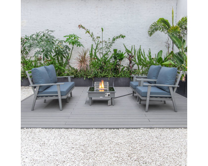 LeisureMod Walbrooke Modern Gray Patio Conversation With Square Fire Pit & Tank Holder - Navy Blue