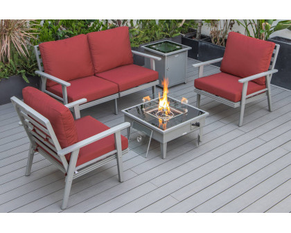 LeisureMod Walbrooke Modern Black Patio Conversation With Square Fire Pit & Tank Holder