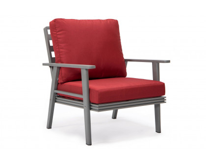 LeisureMod Walbrooke Modern Gray Patio Conversation With Square Fire Pit & Tank Holder - Red