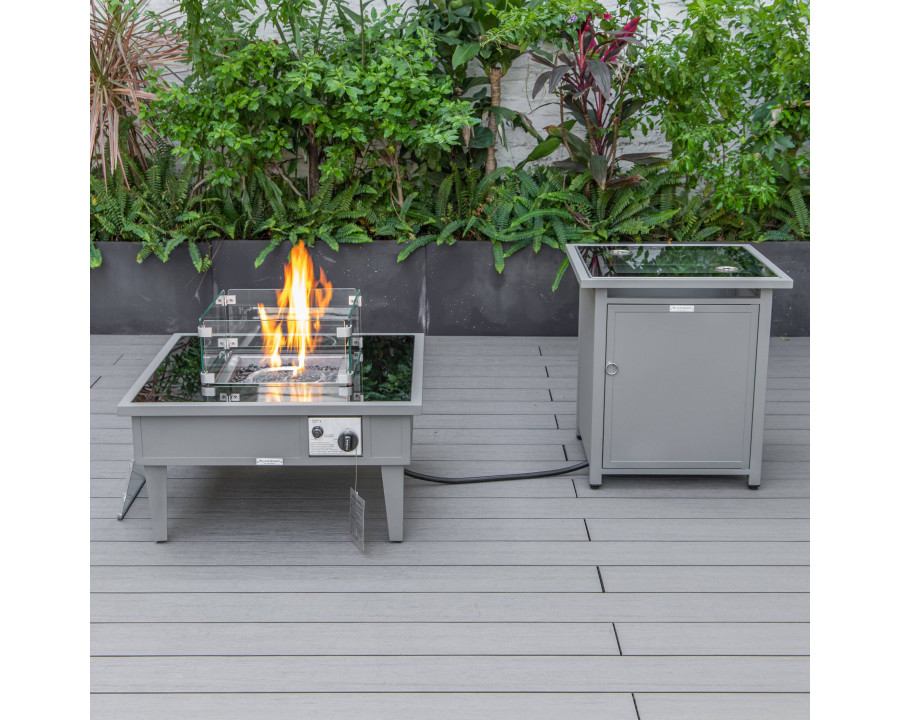 LeisureMod Walbrooke Outdoor Patio Square Fire Pit and Tank Holder - Gray