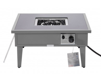 LeisureMod Walbrooke Modern Outdoor Square Fire Pit Table with Powder-Coated Aluminum Frame - Gray