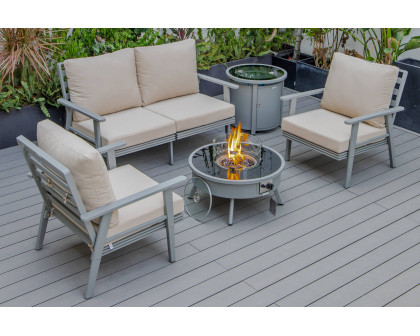 LeisureMod Walbrooke Modern Black Patio Conversation With Round Fire Pit & Tank Holder