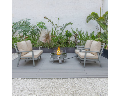 LeisureMod™ Walbrooke Modern Gray Patio Conversation With Round Fire Pit & Tank Holder - Beige