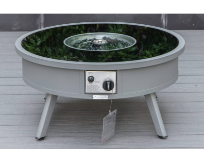 LeisureMod™ Walbrooke Modern Gray Patio Conversation With Round Fire Pit & Tank Holder - Beige