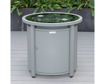 LeisureMod™ Walbrooke Modern Gray Patio Conversation With Round Fire Pit & Tank Holder - Beige