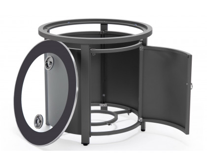 LeisureMod™ Walbrooke Modern Gray Patio Conversation With Round Fire Pit & Tank Holder - Beige