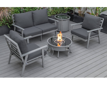 LeisureMod Walbrooke Modern Black Patio Conversation With Round Fire Pit & Tank Holder