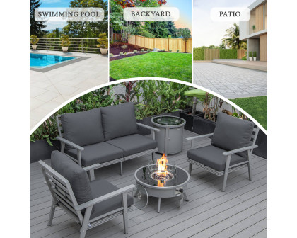 LeisureMod™ Walbrooke Modern Gray Patio Conversation With Round Fire Pit & Tank Holder - Charcoal