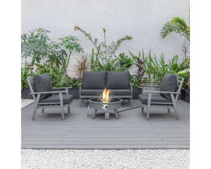 LeisureMod™ Walbrooke Modern Gray Patio Conversation With Round Fire Pit & Tank Holder - Charcoal