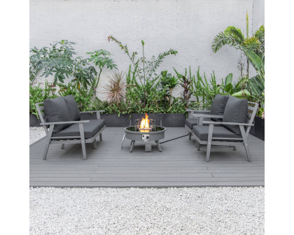 LeisureMod™ Walbrooke Modern Gray Patio Conversation With Round Fire Pit & Tank Holder - Charcoal