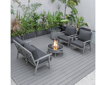 LeisureMod™ Walbrooke Modern Gray Patio Conversation With Round Fire Pit & Tank Holder - Charcoal