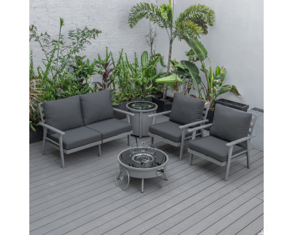 LeisureMod™ Walbrooke Modern Gray Patio Conversation With Round Fire Pit & Tank Holder - Charcoal