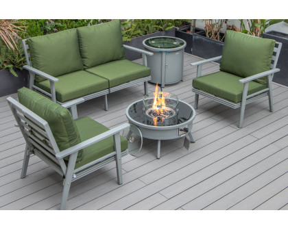 LeisureMod Walbrooke Modern Black Patio Conversation With Round Fire Pit & Tank Holder