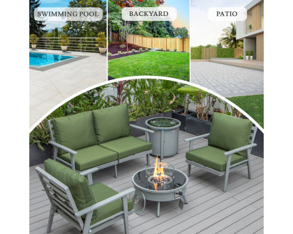 LeisureMod™ Walbrooke Modern Gray Patio Conversation With Round Fire Pit & Tank Holder - Green