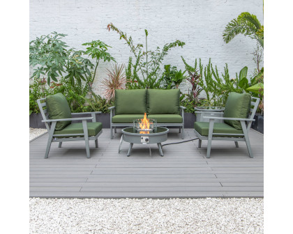 LeisureMod™ Walbrooke Modern Gray Patio Conversation With Round Fire Pit & Tank Holder - Green