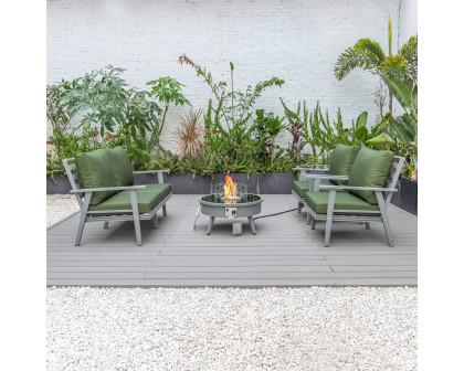 LeisureMod™ Walbrooke Modern Gray Patio Conversation With Round Fire Pit & Tank Holder - Green