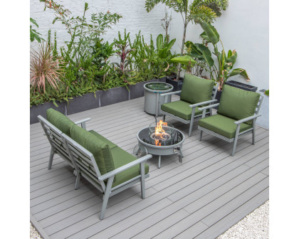 LeisureMod™ Walbrooke Modern Gray Patio Conversation With Round Fire Pit & Tank Holder - Green