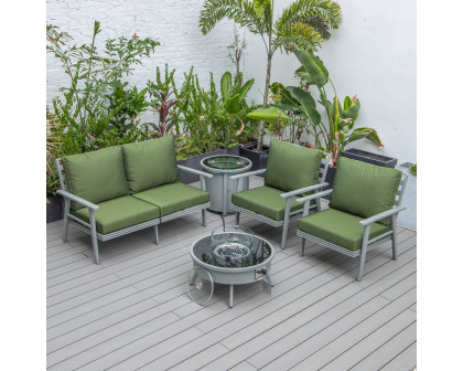 LeisureMod™ Walbrooke Modern Gray Patio Conversation With Round Fire Pit & Tank Holder - Green