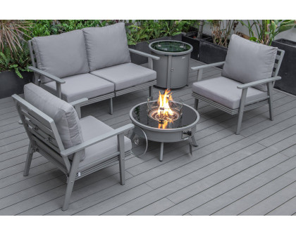 LeisureMod Walbrooke Modern Black Patio Conversation With Round Fire Pit & Tank Holder