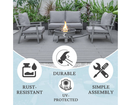 LeisureMod™ Walbrooke Modern Gray Patio Conversation With Round Fire Pit & Tank Holder - Gray