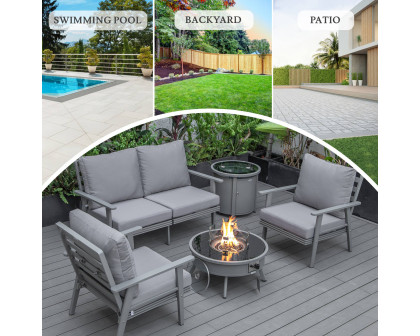 LeisureMod™ Walbrooke Modern Gray Patio Conversation With Round Fire Pit & Tank Holder - Gray