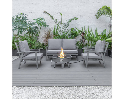 LeisureMod™ Walbrooke Modern Gray Patio Conversation With Round Fire Pit & Tank Holder - Gray