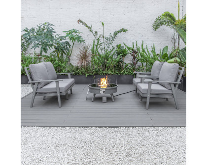 LeisureMod™ Walbrooke Modern Gray Patio Conversation With Round Fire Pit & Tank Holder - Gray