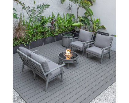 LeisureMod™ Walbrooke Modern Gray Patio Conversation With Round Fire Pit & Tank Holder - Gray