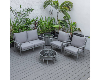 LeisureMod™ Walbrooke Modern Gray Patio Conversation With Round Fire Pit & Tank Holder - Gray