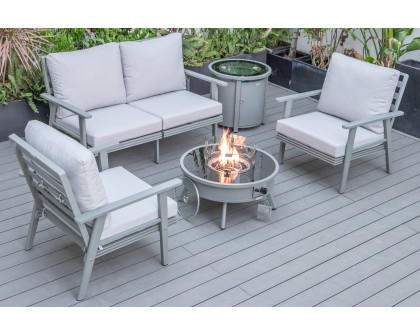 LeisureMod Walbrooke Modern Black Patio Conversation With Round Fire Pit & Tank Holder