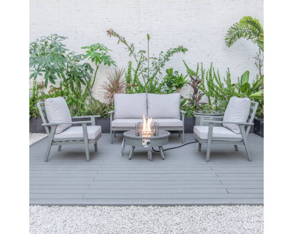 LeisureMod Walbrooke Modern Gray Patio Conversation With Round Fire Pit & Tank Holder - Light Gray