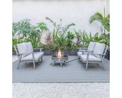 LeisureMod Walbrooke Modern Gray Patio Conversation With Round Fire Pit & Tank Holder - Light Gray