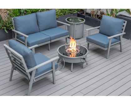 LeisureMod Walbrooke Modern Black Patio Conversation With Round Fire Pit & Tank Holder