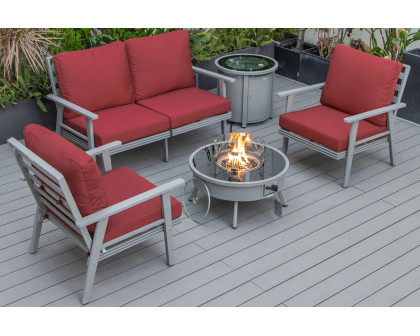 LeisureMod Walbrooke Modern Black Patio Conversation With Round Fire Pit & Tank Holder