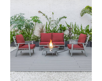 LeisureMod™ Walbrooke Modern Gray Patio Conversation With Round Fire Pit & Tank Holder - Red