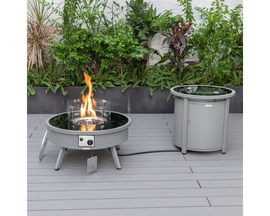 LeisureMod Walbrooke Outdoor Patio Round Fire Pit and Tank Holder - Gray