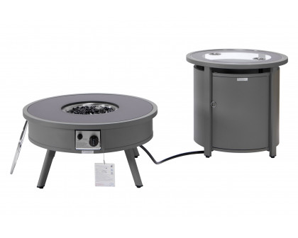 LeisureMod Walbrooke Outdoor Patio Round Fire Pit and Tank Holder - Gray