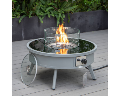 LeisureMod Walbrooke Outdoor Patio Round Fire Pit and Tank Holder - Gray