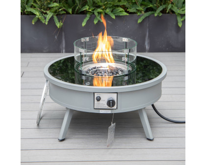 LeisureMod Walbrooke Modern Outdoor Round Fire Pit Table with Powder-Coated Aluminum Frame - Gray