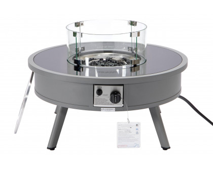 LeisureMod Walbrooke Modern Outdoor Round Fire Pit Table with Powder-Coated Aluminum Frame - Gray