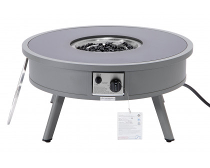 LeisureMod Walbrooke Modern Outdoor Round Fire Pit Table with Powder-Coated Aluminum Frame - Gray