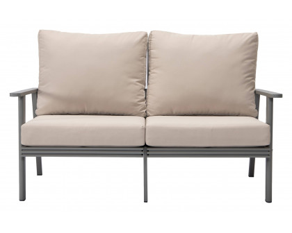 LeisureMod Walbrooke Modern Outdoor Patio Loveseat with Gray Aluminum Frame and Removable Cushions - Beige