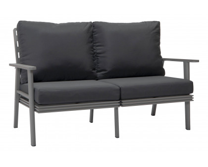 LeisureMod Walbrooke Modern Outdoor Patio Loveseat with Gray Aluminum Frame and Removable Cushions