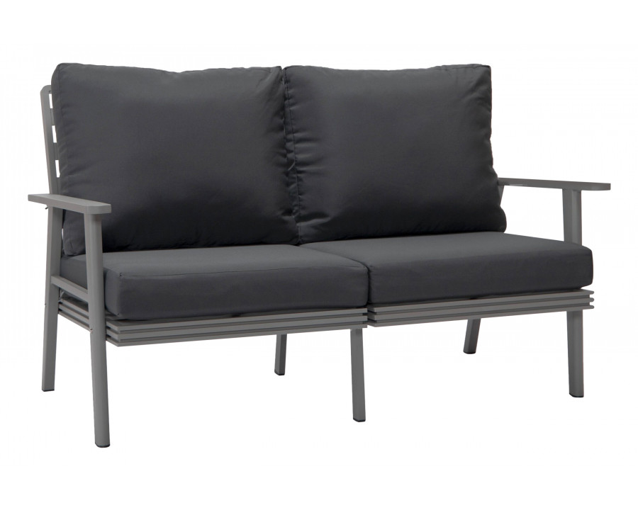 LeisureMod Walbrooke Modern Outdoor Patio Loveseat with Gray Aluminum Frame and Removable Cushions - Charcoal