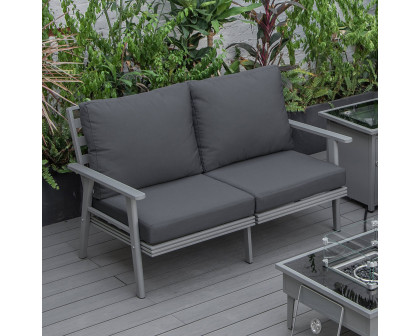 LeisureMod Walbrooke Modern Outdoor Patio Loveseat with Gray Aluminum Frame and Removable Cushions - Charcoal