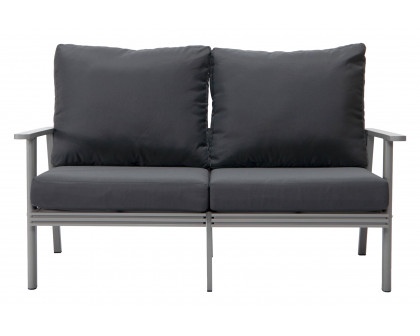 LeisureMod Walbrooke Modern Outdoor Patio Loveseat with Gray Aluminum Frame and Removable Cushions - Charcoal