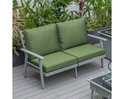 LeisureMod Walbrooke Modern Outdoor Patio Loveseat with Gray Aluminum Frame and Removable Cushions - Green