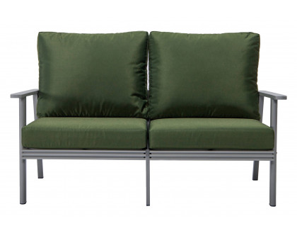 LeisureMod Walbrooke Modern Outdoor Patio Loveseat with Gray Aluminum Frame and Removable Cushions - Green